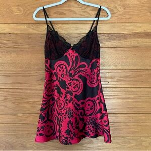Y2K In Bloom red and black floral swirl lace bust slip